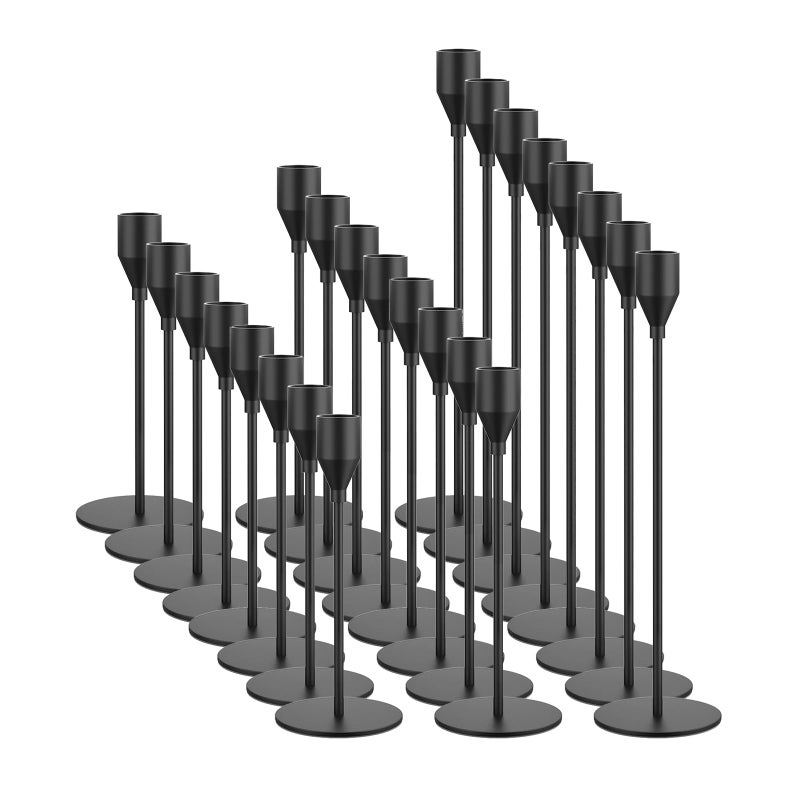 NLBTW NLBTW Black Taper Candle Holders مجموعة من 24 شموع حاملي الشمعدان السائبة المعدنية شمعة العصي ديكور لحفل الزفاف حفل عيد الميلاد أو الذكرى السنوية  - Image 1