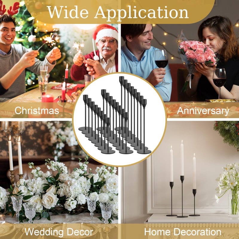 NLBTW NLBTW Black Taper Candle Holders مجموعة من 24 شموع حاملي الشمعدان السائبة المعدنية شمعة العصي ديكور لحفل الزفاف حفل عيد الميلاد أو الذكرى السنوية  - Image 4