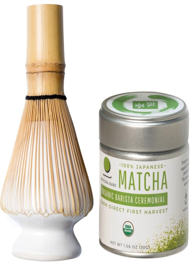 Matcha Kari Dr. Weil Matcha Kari Mini Matcha Tea Set - White - Ceremonial Organic Matcha with Whisk & Holder - Image 1