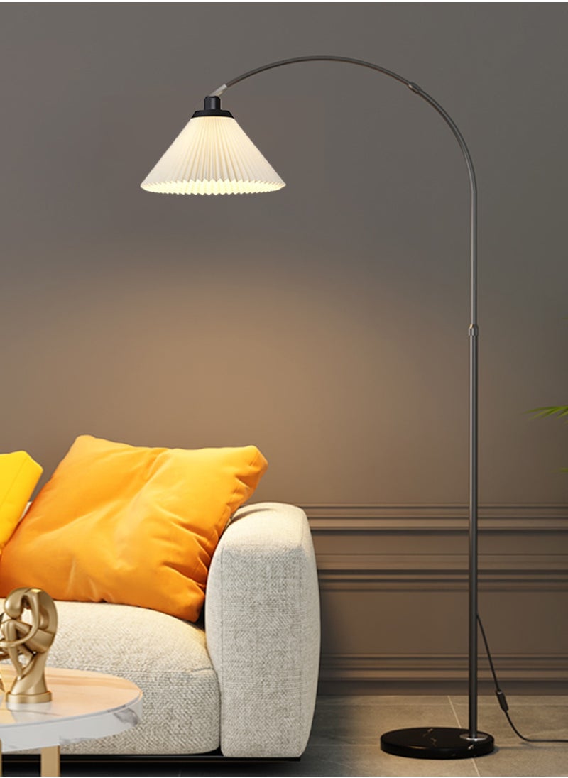 Onelight - Home Living Room and Bedroom Marble Base Floor Lamp Pleated Lampshade Floor Lamp 3-Color Adjustable Floor Lamp Black - Image 1