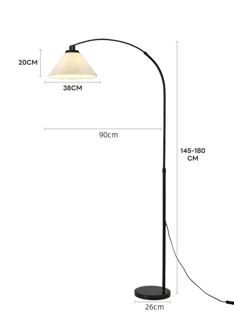 Onelight - Home Living Room and Bedroom Marble Base Floor Lamp Pleated Lampshade Floor Lamp 3-Color Adjustable Floor Lamp Black - Image 1