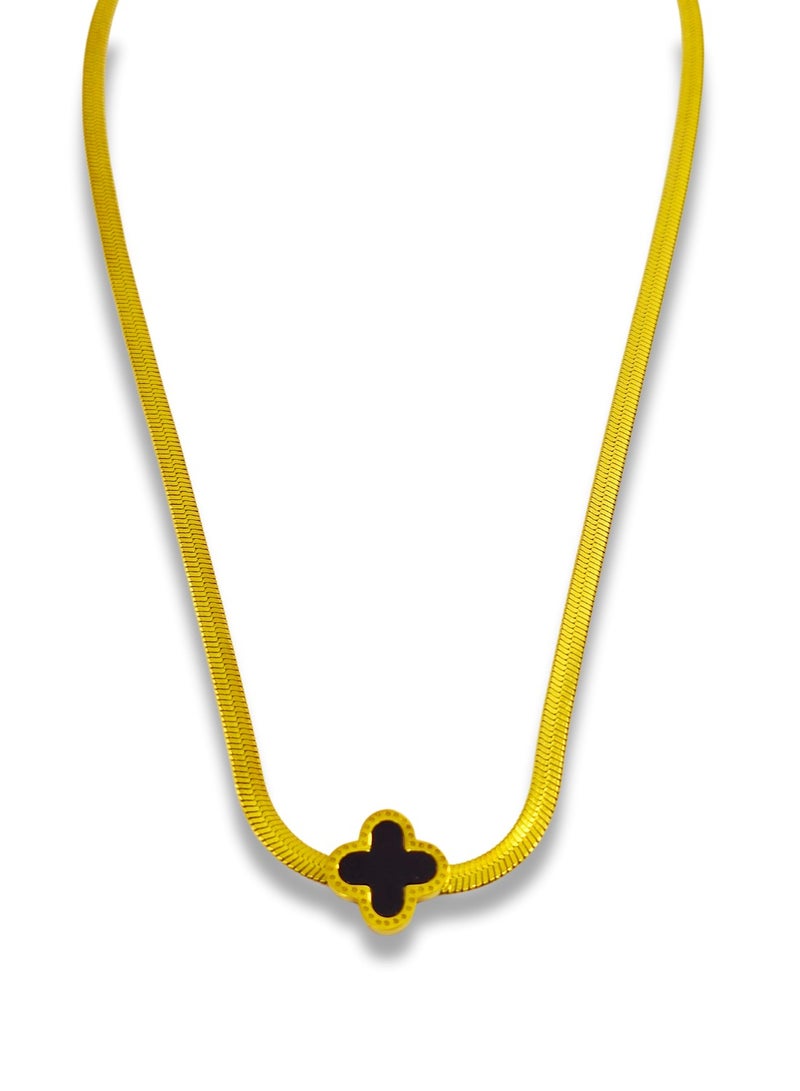 AYSLE AYSLE JN Women Stainless Steel 18K Gold-Plated Necklace with Black Cross Pendant, Elegant Jewelry for Women and Girls JN42 - Image 1