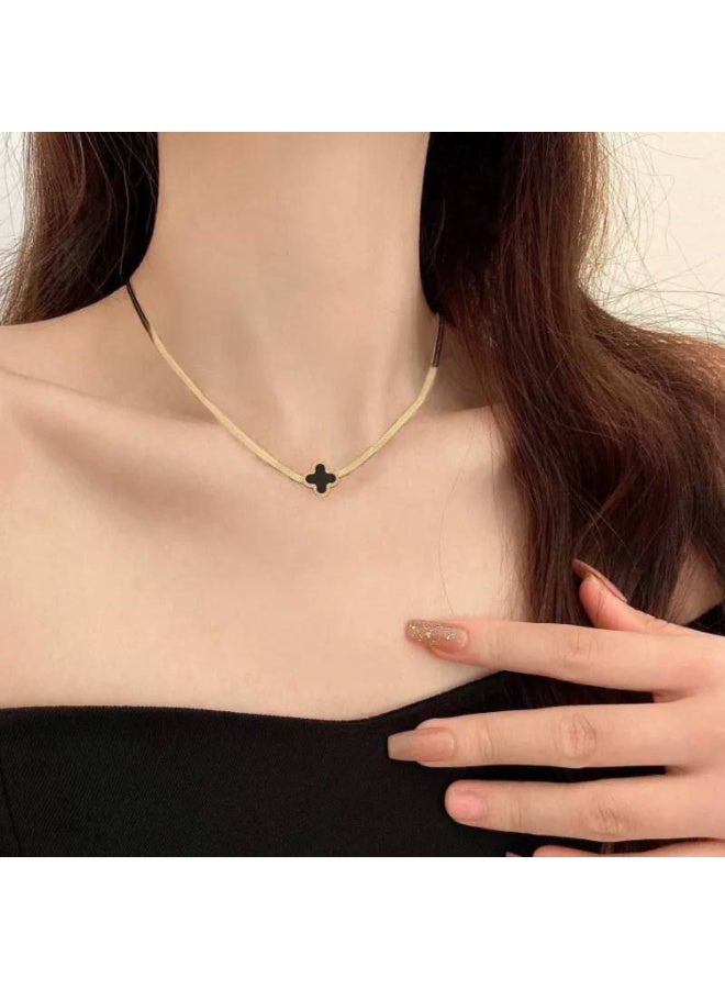 AYSLE AYSLE JN Women Stainless Steel 18K Gold-Plated Necklace with Black Cross Pendant, Elegant Jewelry for Women and Girls JN42 - Image 2