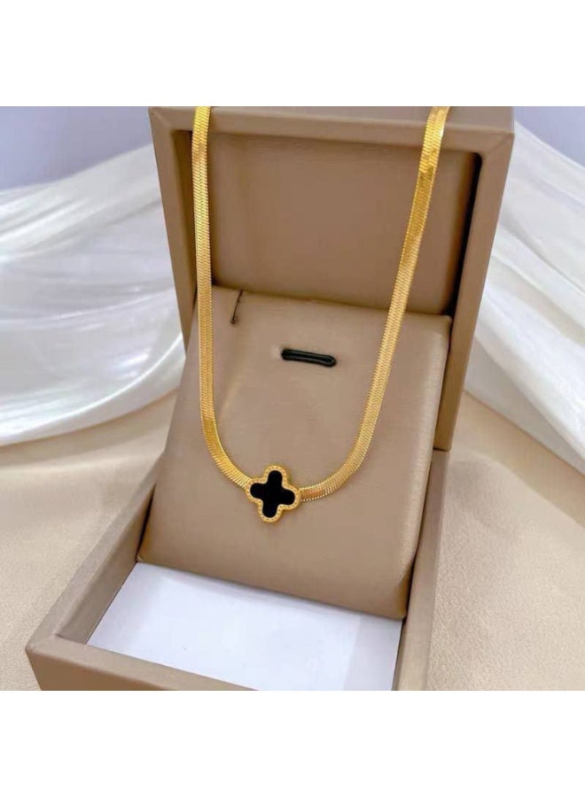 AYSLE AYSLE JN Women Stainless Steel 18K Gold-Plated Necklace with Black Cross Pendant, Elegant Jewelry for Women and Girls JN42 - Image 4