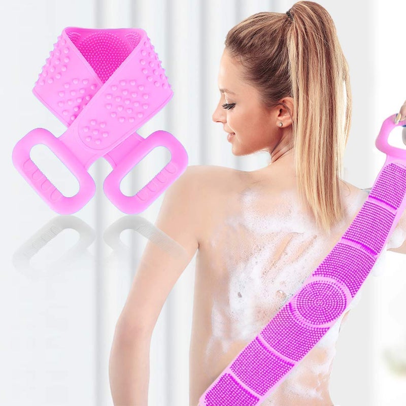 Crystal zone Silicone Body Back Scrubber Double Side Bathing Brush for Skin Deep Cleaning Massage Dead Skin Removal Exfoliating Belt for Shower for Men Women Multicolor - Image 1
