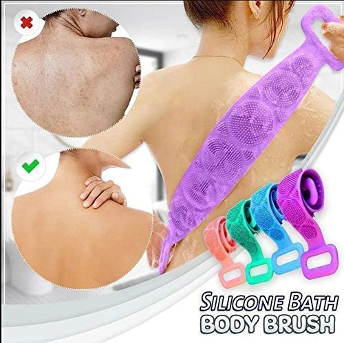 Crystal zone Silicone Body Back Scrubber Double Side Bathing Brush for Skin Deep Cleaning Massage Dead Skin Removal Exfoliating Belt for Shower for Men Women Multicolor - Image 2