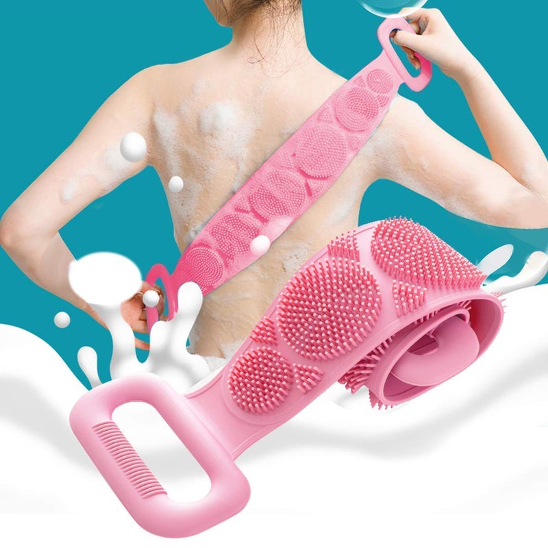 Crystal zone Silicone Body Back Scrubber Double Side Bathing Brush for Skin Deep Cleaning Massage Dead Skin Removal Exfoliating Belt for Shower for Men Women Multicolor - Image 3