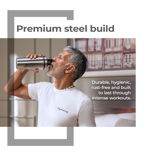 Lifelong Steel Gym Shaker Bottle | Stainless Steel Protein Shaker | 100% Leakproof Sipper Bottle | Pre Workout Shaker with Measurement Markings | Protein Shake Mixer Bottle | 750 ml - Image 2