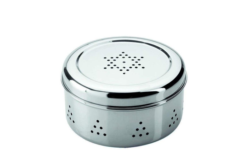 SVShoperzone Stainless Steel Green Coriander Storage Box Curry Leaves Box Set Sprouts with air Ventilation Food containers Silver Dabba Flat Box Steel Dabba 650ml dhaniya dibba 650 ml - Image 3