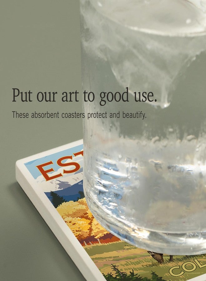 Lantern Press Estes Park, Colorado, Elk and Mountains (Absorbent Ceramic Coaster, Single, Cork Back, Kitchen Table Decor) - Image 4