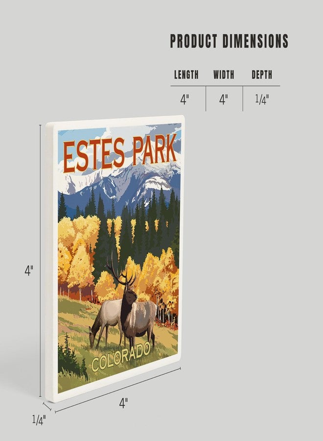 Lantern Press Estes Park, Colorado, Elk and Mountains (Absorbent Ceramic Coaster, Single, Cork Back, Kitchen Table Decor) - Image 5