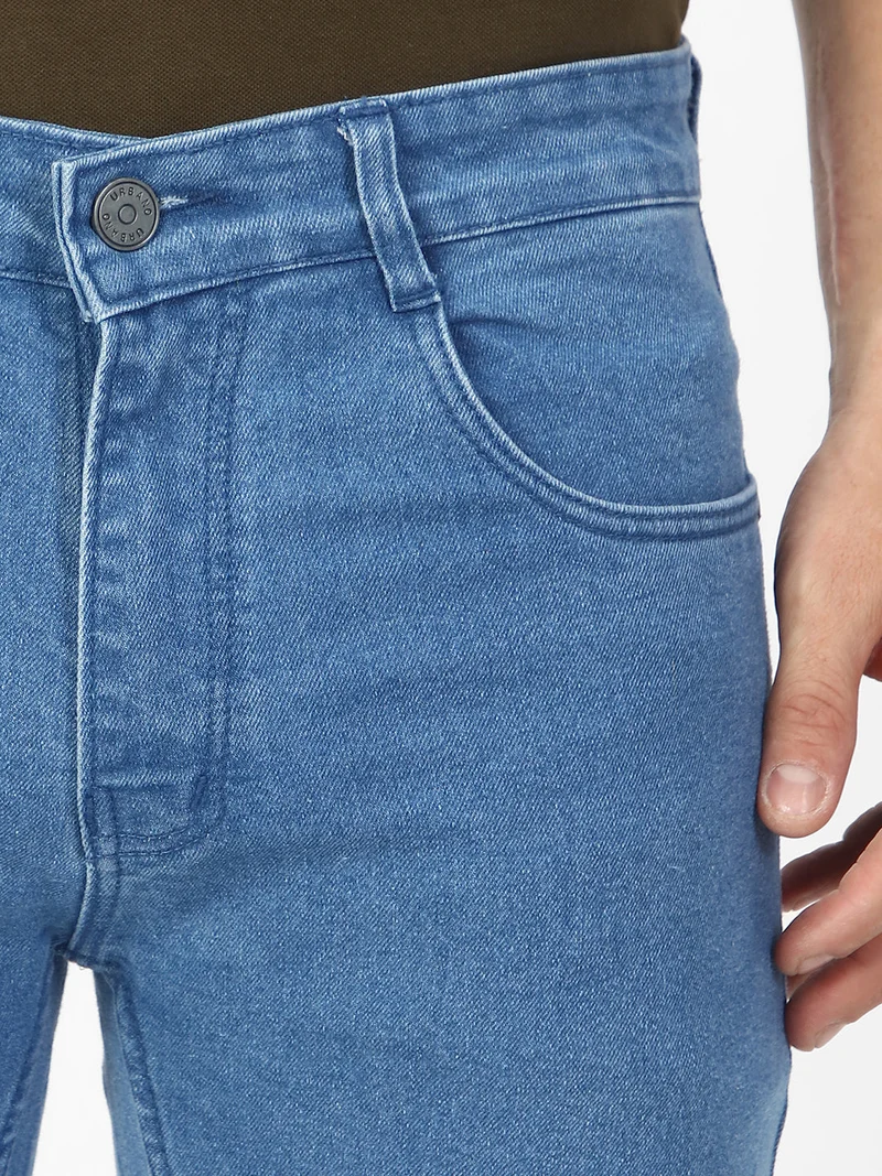 Urbano Fashion  Urbano Fashion Men's Light Blue Regular Fit Washed Jeans Stretchable for Men | Best Price UAE