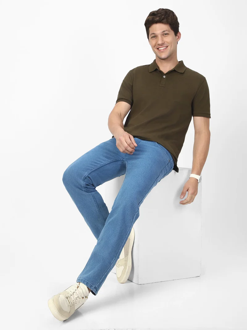 Urbano Fashion  Urbano Fashion Men's Light Blue Regular Fit Washed Jeans Stretchable for Men | Best Price UAE