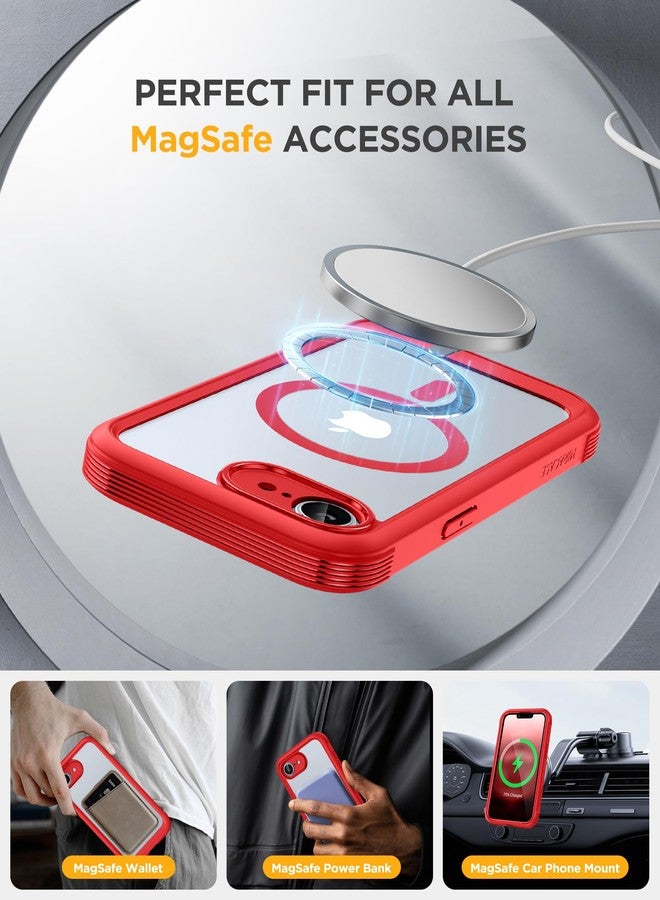 Miracase Magnetic for iPhone 16e Case Full-Body Phone with Built-in Glass Screen Protector, [Compatible with MagSafe] Military Drop Proof 16E Cover Bumper 6.1 inch, Red - Image 5
