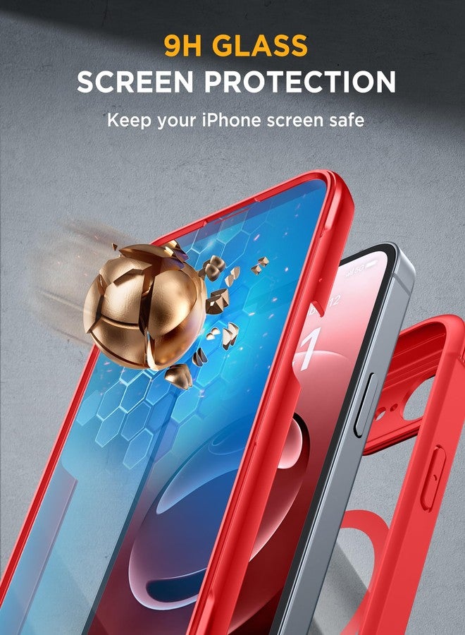 Miracase Magnetic for iPhone 16e Case Full-Body Phone with Built-in Glass Screen Protector, [Compatible with MagSafe] Military Drop Proof 16E Cover Bumper 6.1 inch, Red - Image 3