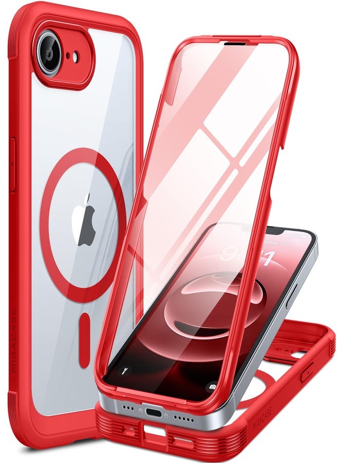 Miracase Magnetic for iPhone 16e Case Full-Body Phone with Built-in Glass Screen Protector, [Compatible with MagSafe] Military Drop Proof 16E Cover Bumper 6.1 inch, Red - Image 1