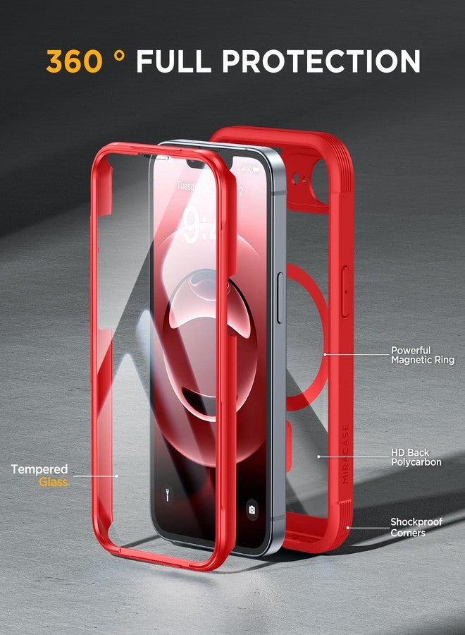 Miracase Magnetic for iPhone 16e Case Full-Body Phone with Built-in Glass Screen Protector, [Compatible with MagSafe] Military Drop Proof 16E Cover Bumper 6.1 inch, Red - Image 2
