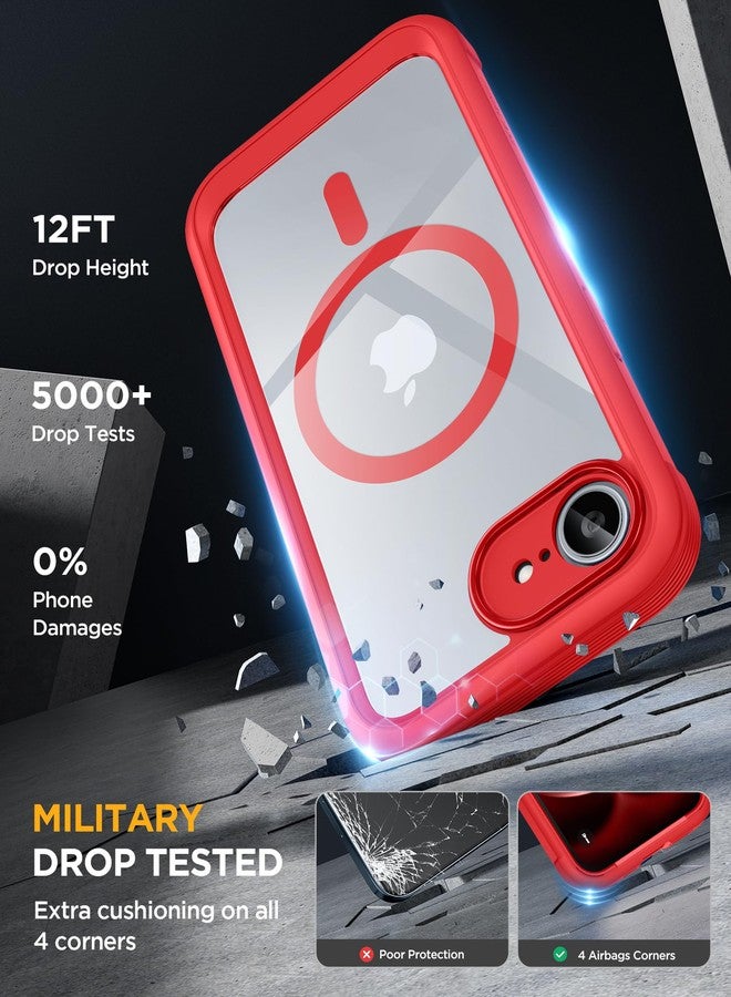 Miracase Magnetic for iPhone 16e Case Full-Body Phone with Built-in Glass Screen Protector, [Compatible with MagSafe] Military Drop Proof 16E Cover Bumper 6.1 inch, Red - Image 4