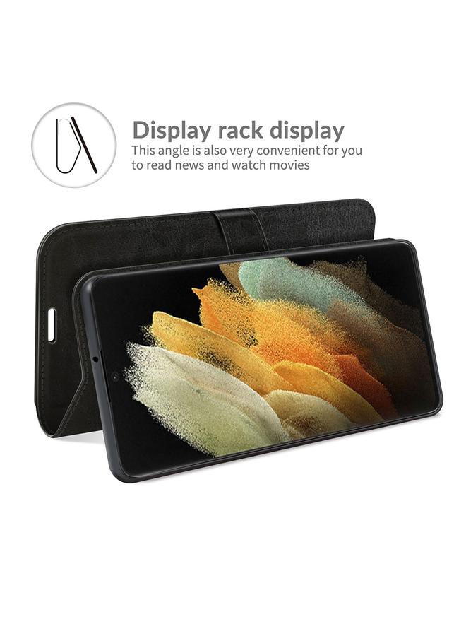 اس-توب جراب لهاتف Samsung Galaxy S22 Ultra 5G R64، جراب واقٍ أحادي الوجه أفقي مع حامل وفتحات للبطاقات ومحفظة وإطار للصور - Image 5