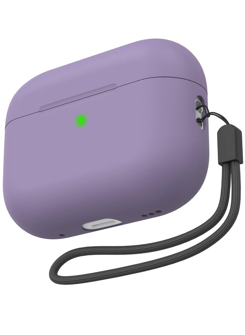 كاست ويف غطاء حافظة Airpods Pro 2 2022 غطاء حافظة من السيليكون الفاخر مع حبل محمي بالكامل مع إضاءة أمامية مرئية باللون الأرجواني الداكن - Image 1