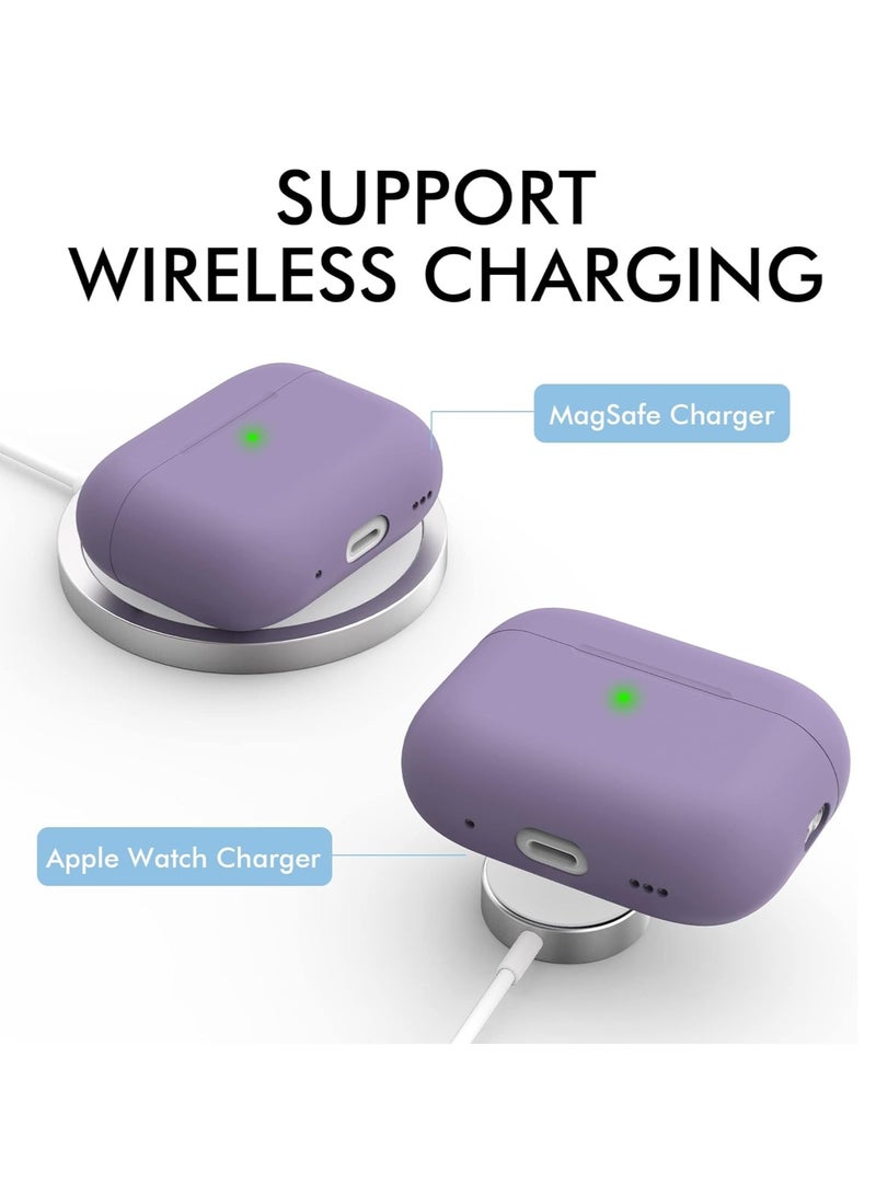 كاست ويف غطاء حافظة Airpods Pro 2 2022 غطاء حافظة من السيليكون الفاخر مع حبل محمي بالكامل مع إضاءة أمامية مرئية باللون الأرجواني الداكن - Image 4