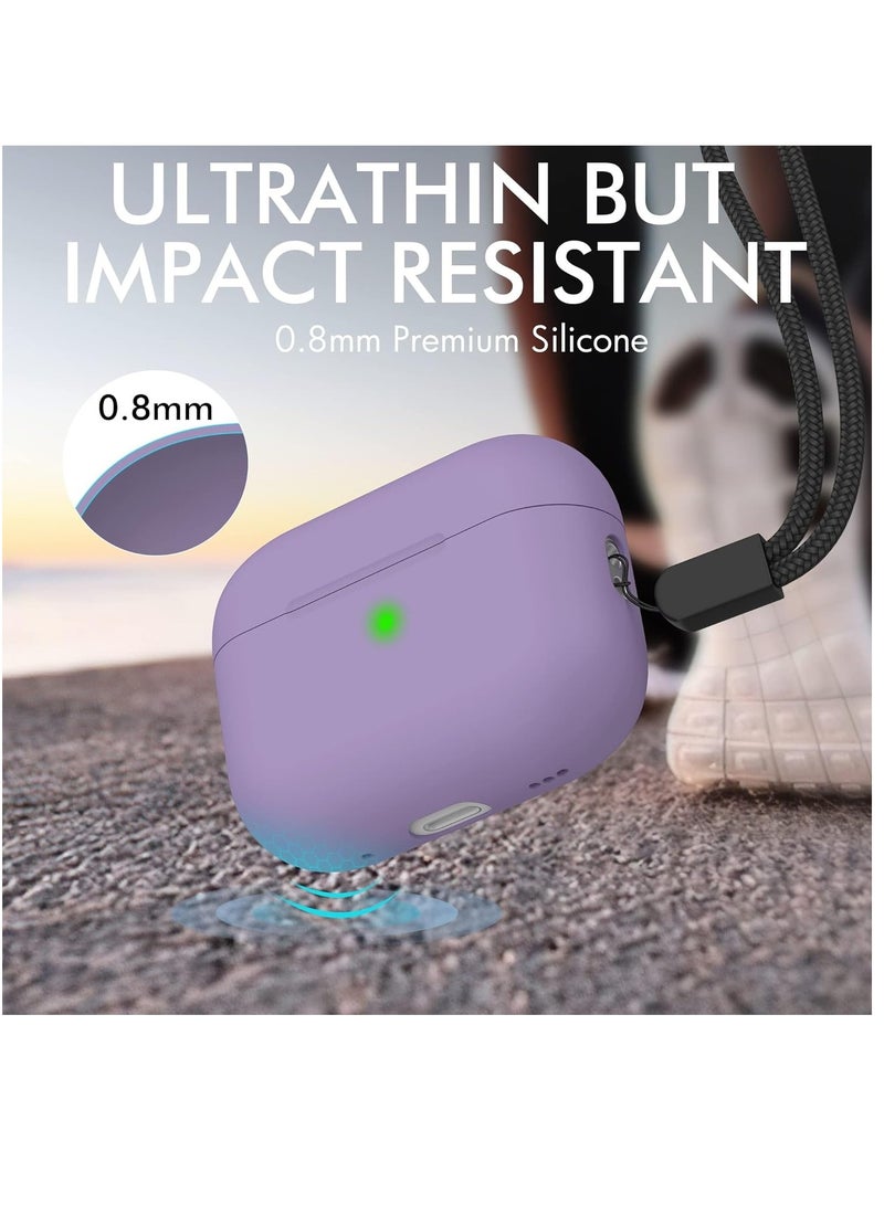 كاست ويف غطاء حافظة Airpods Pro 2 2022 غطاء حافظة من السيليكون الفاخر مع حبل محمي بالكامل مع إضاءة أمامية مرئية باللون الأرجواني الداكن - Image 3