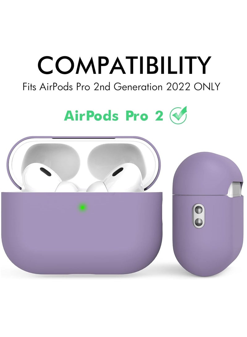 كاست ويف غطاء حافظة Airpods Pro 2 2022 غطاء حافظة من السيليكون الفاخر مع حبل محمي بالكامل مع إضاءة أمامية مرئية باللون الأرجواني الداكن - Image 2