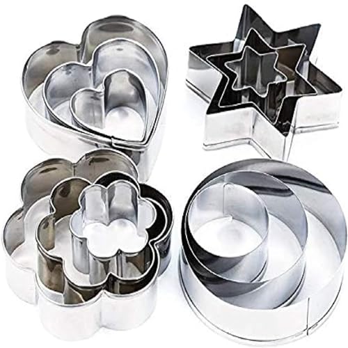 Prostuff.in® Cookie Cutters Set -12Pcs Heart, Star, Round, Flower Shapes Stainless Steel Cookie Cutters for Omelette Biscuit Pastry Fruit Cutter (Sliver) - Image 2