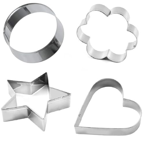 Prostuff.in® Cookie Cutters Set -12Pcs Heart, Star, Round, Flower Shapes Stainless Steel Cookie Cutters for Omelette Biscuit Pastry Fruit Cutter (Sliver) - Image 1
