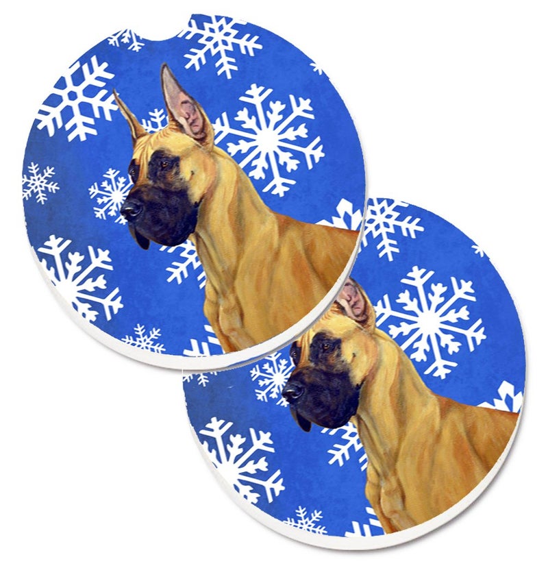 Caroline's Treasures LH9265CARC Great Dane Winter Snowflakes Holiday Set of 2 Cup Holder Car Coasters Absorbent Sandstone Coasters for Car Cup Holders Gifts for Men or Women  Large  Multicolor
