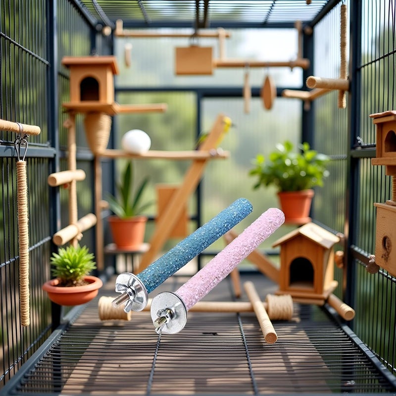 Mioaoa 2 Pcs Bird Perch Stand Toy Wood Parrot Perch Stand Grinding Claw Sticks Sanded Surface Cage Toy for Parakeets Finches Parakeet Toys Birdcage Accessories (Pink,Blue) - Image 3