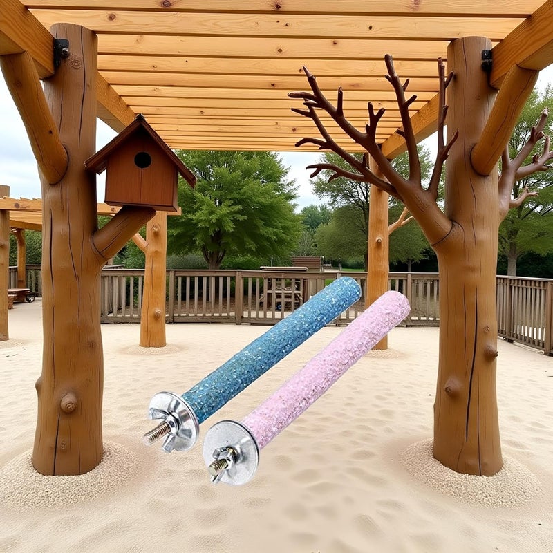 Mioaoa 2 Pcs Bird Perch Stand Toy Wood Parrot Perch Stand Grinding Claw Sticks Sanded Surface Cage Toy for Parakeets Finches Parakeet Toys Birdcage Accessories (Pink,Blue) - Image 5