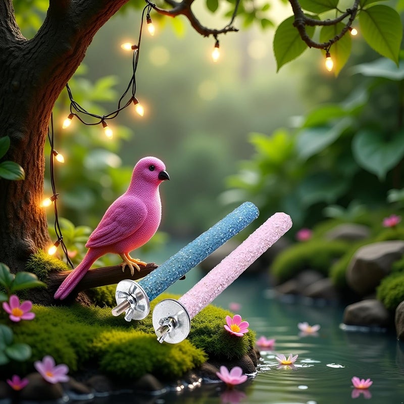 Mioaoa 2 Pcs Bird Perch Stand Toy Wood Parrot Perch Stand Grinding Claw Sticks Sanded Surface Cage Toy for Parakeets Finches Parakeet Toys Birdcage Accessories (Pink,Blue) - Image 4