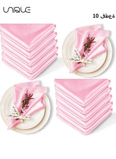Unique 10 Pcs Satin Napkins, Square Table Napkins, 17x17" Soft Dinner Napkins Elegant Silk Napkins for Dinner Wedding Parties, Soft Smooth Fabric Washable Napkins for Parties, Weddings and Dinners-Pink  - Image 1
