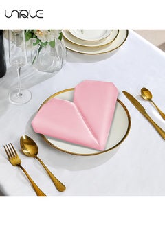 Unique 10 Pcs Satin Napkins, Square Table Napkins, 17x17" Soft Dinner Napkins Elegant Silk Napkins for Dinner Wedding Parties, Soft Smooth Fabric Washable Napkins for Parties, Weddings and Dinners-Pink  - Image 3