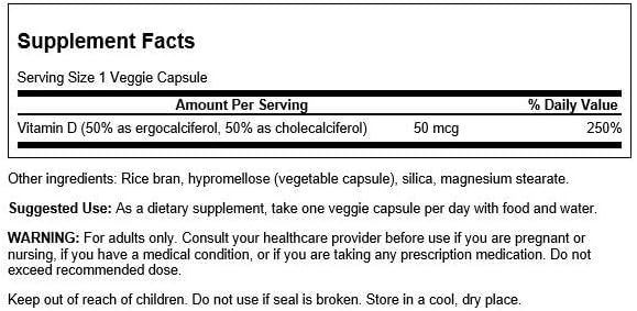 Swanson Vitamin D Complex with Vitamins D2  D3  Complete Sunshine Vitamin Complex for Bone Dental  Immune Health  Vitamin Supplement 50 mcg 60 Veggie Capsules 3 Pack - Image 2
