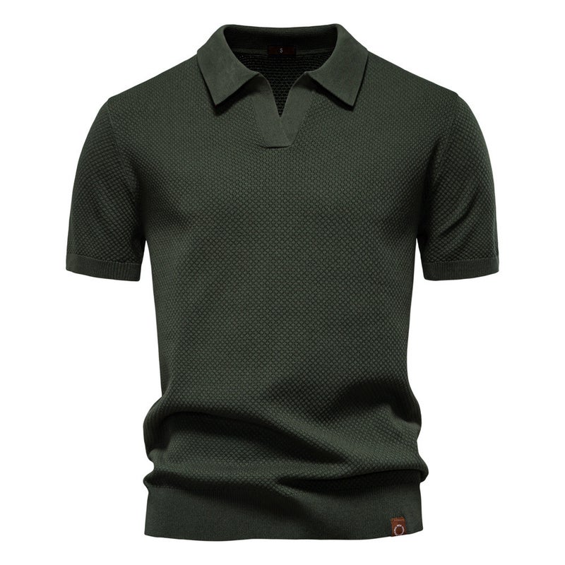 Men's Short Sleeve Knitted Polo Shirt with Textured Pattern - Image 3