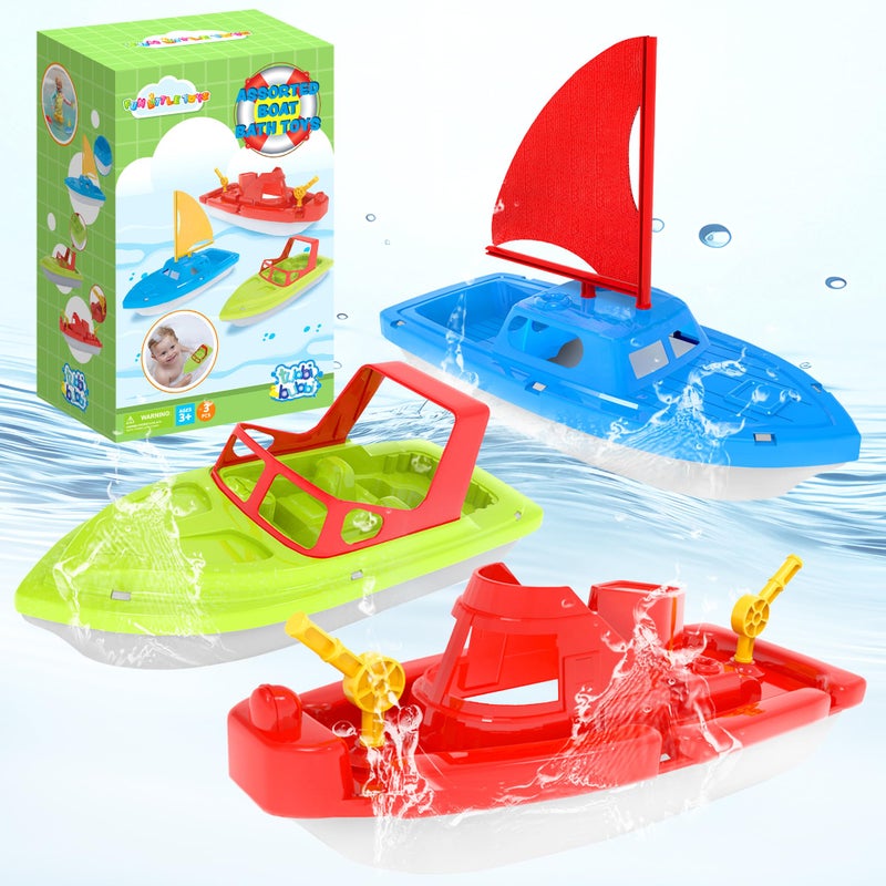 FUN LITTLE TOYS Toy Boats, 3 PCS Bath Toy Boat for Kids Explore Learn Play with Toy Boats Set Ideal for Kids Water Time - Image 1