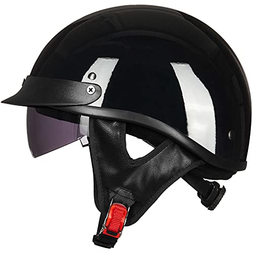 ILM Half Helmet Motorcycle Open Face Sun Visor Quick Release Buckle DOT Approved Cycling Motocross Suits Men Women 205V (M, Gloss Black) - Image 1