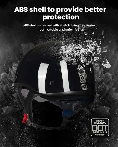 ILM Half Helmet Motorcycle Open Face Sun Visor Quick Release Buckle DOT Approved Cycling Motocross Suits Men Women 205V (M, Gloss Black) - Image 2