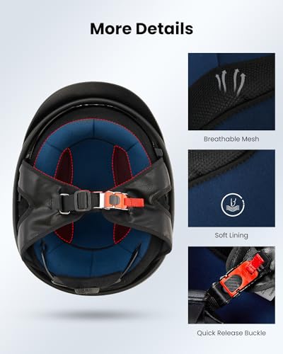 ILM Half Helmet Motorcycle Open Face Sun Visor Quick Release Buckle DOT Approved Cycling Motocross Suits Men Women 205V (M, Gloss Black) - Image 5