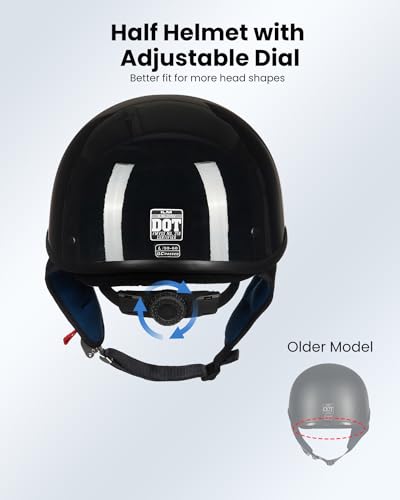 ILM Half Helmet Motorcycle Open Face Sun Visor Quick Release Buckle DOT Approved Cycling Motocross Suits Men Women 205V (M, Gloss Black) - Image 3