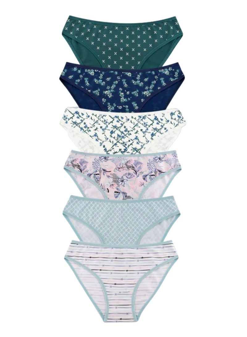 Milk Pack of 6 Printed Cotton Bikini Panties Underwear for Women  - Image 1