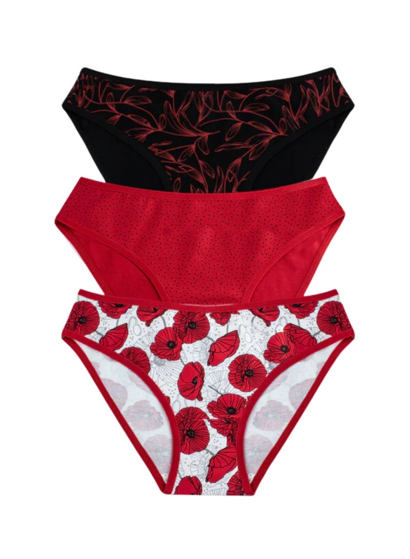 Milk Pack of 6 Printed Cotton Bikini Panties Underwear for Women  - Image 3