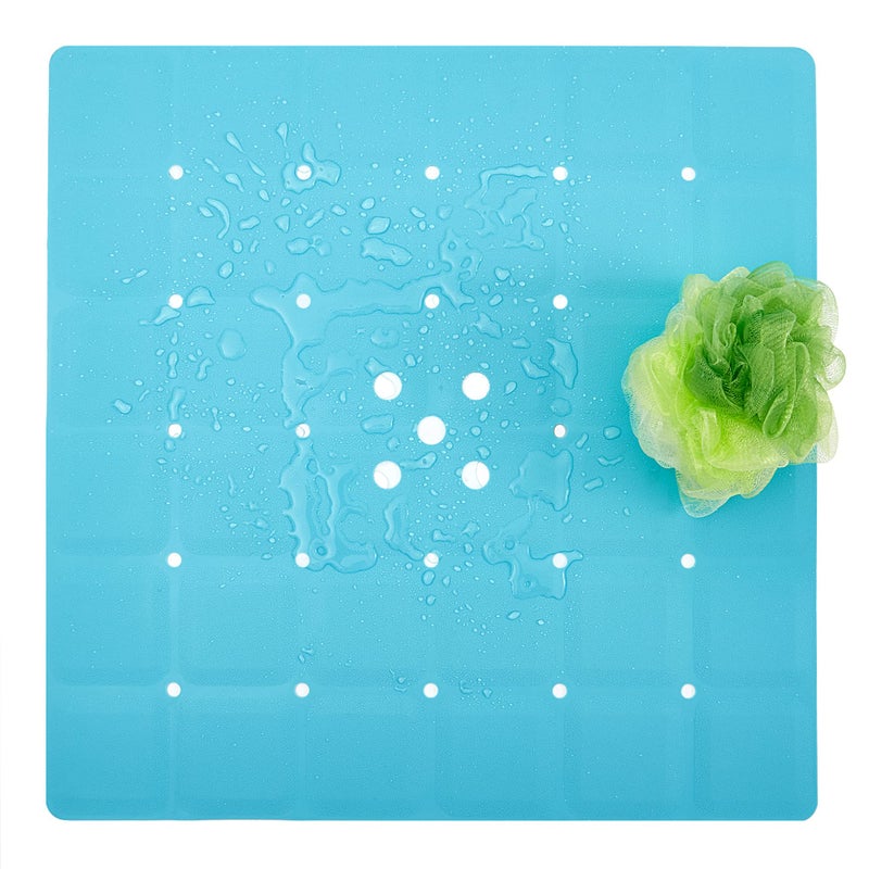 Webos Shower Mat for Textured SurfaceSilicone Non Slip Shower Mat Without Suction Cups Foldable  Square Bath Mat for Reglazed Tub Textured Shower Floor Blue 21x21 Inches