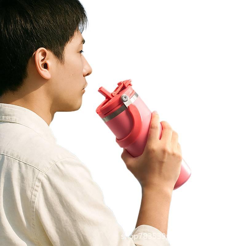 AD قارورة مياه معزولة، ستانلس ستيل وغطاء بشفاط، وردي، 750 ml، مناسب للتنقل مع غطاء بقشة من الستانلس ستيل باللون الوردي - Image 4
