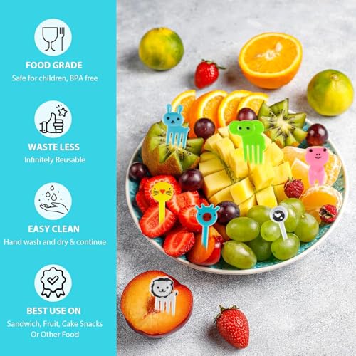 MeeTo Kids Fruit Fork, Cute Animal Shape Small Fruits Fork for Children, Reusable Cartoon and Animal Design PVC Pattern Mini Fork for Fruits, Pastry, Cake (Random Colour) (10) - Image 5