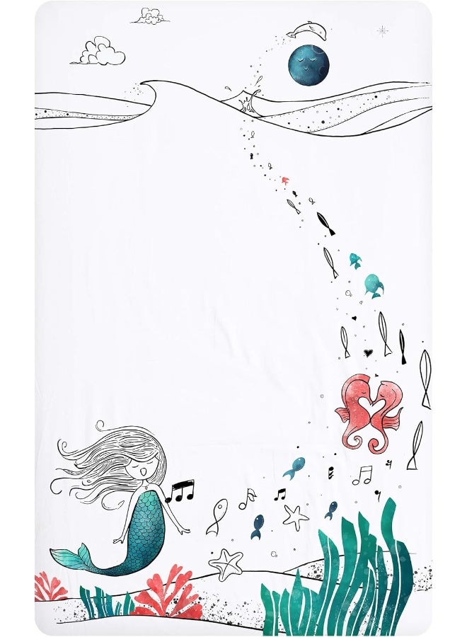 JumpOff Jo JumpOff Jo - Fitted Mini Crib Sheet for Portable Crib, Playard, and Playpen Mattresses and Mats, Super Soft 100% Cotton, 24 in. x 38 in. - Moonlight Mermaid - Image 3
