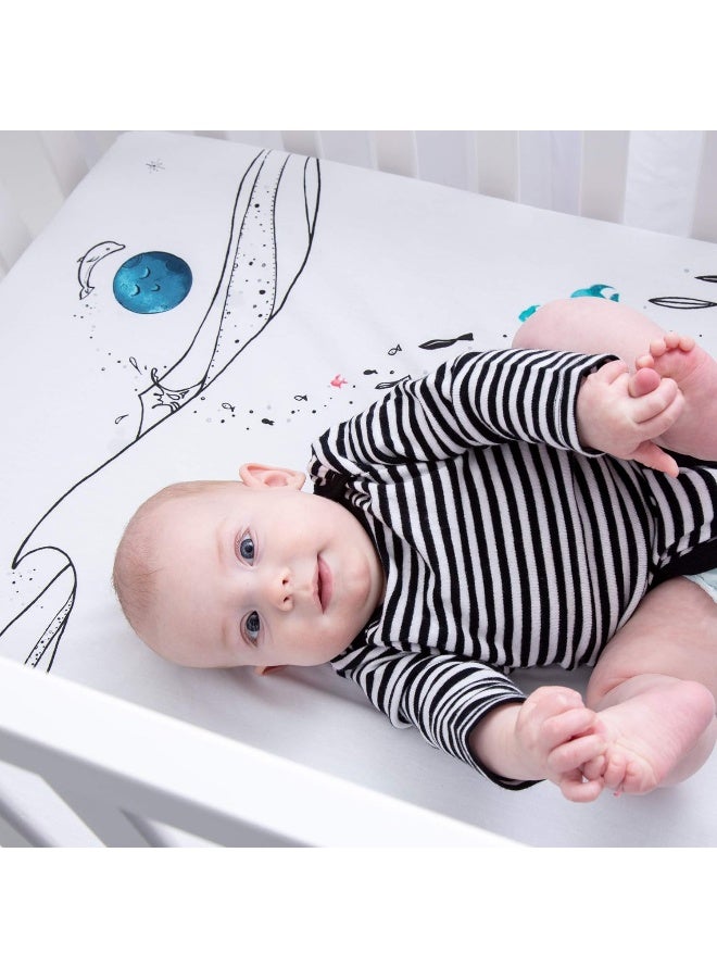 JumpOff Jo JumpOff Jo - Fitted Mini Crib Sheet for Portable Crib, Playard, and Playpen Mattresses and Mats, Super Soft 100% Cotton, 24 in. x 38 in. - Moonlight Mermaid - Image 4