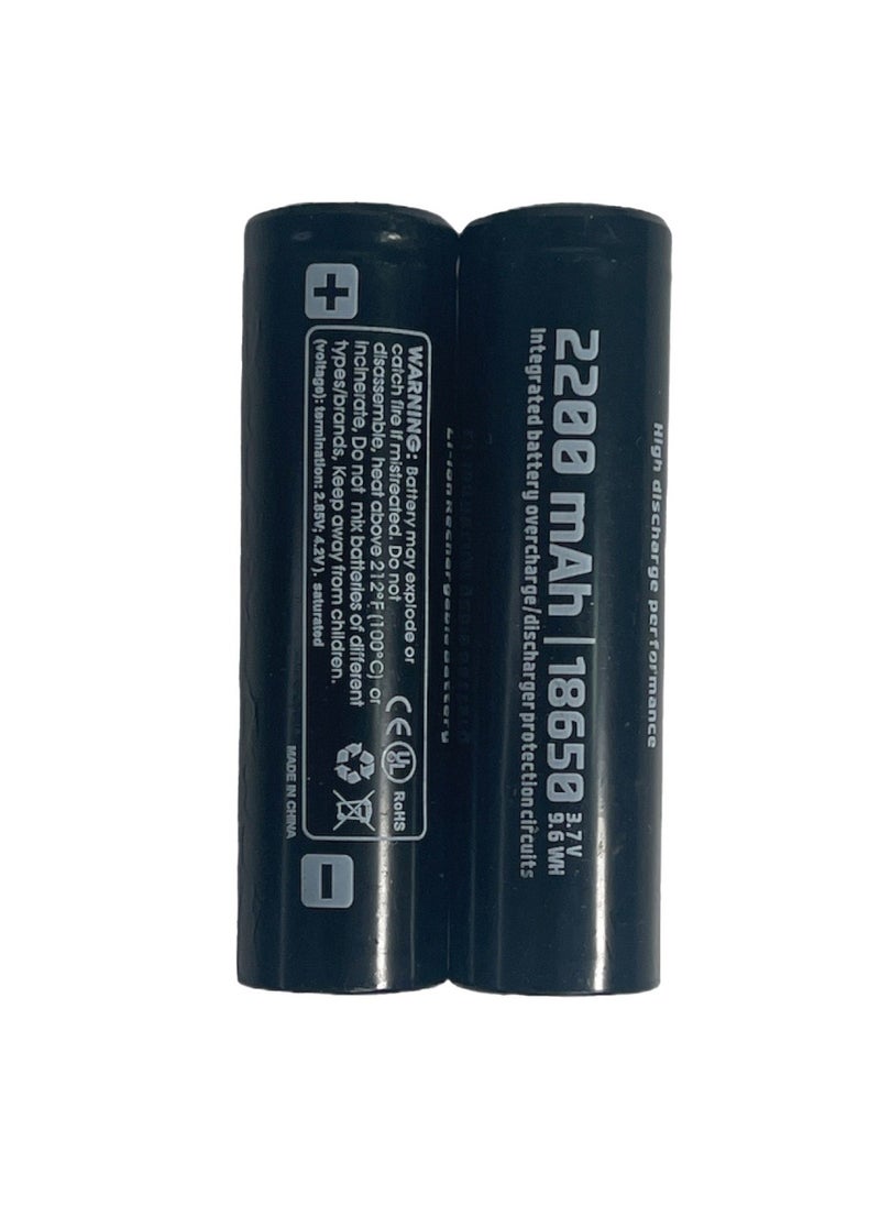 Lithium Battery Set - 2 Piece - with 18650 Size, 2200mAh Capacity, 3.7V Output, and Protected Design - Ideal for Flashlights, RC Devices, Fans, and Portable Electronics